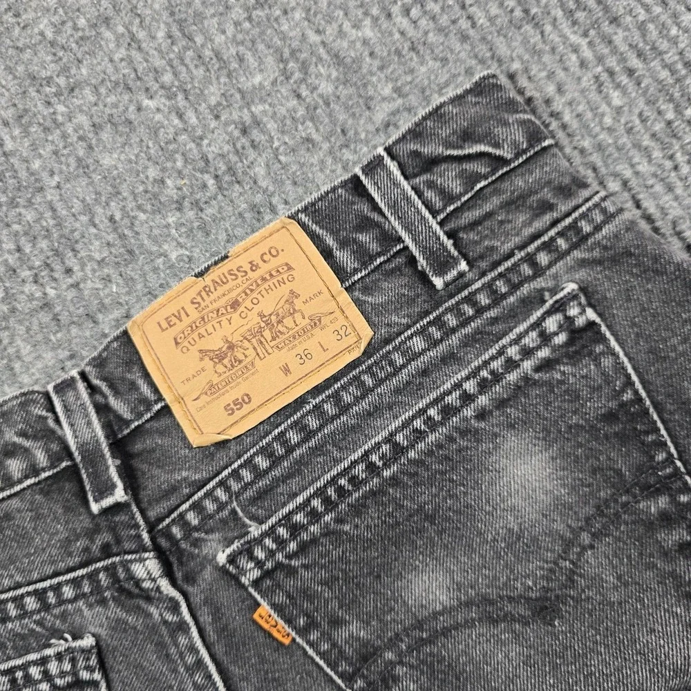 VTG Levi's 550 Jeans Mens 36x32 Gray Relaxed Tapered Orange Tab USA 32x29